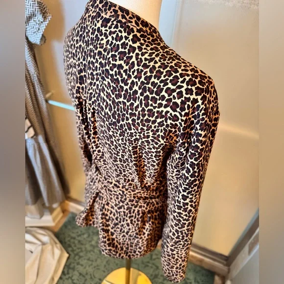 J. CREW Sara Drapey Wrap Brown & Black Leopard Print Blouse w Tie Bow - Picture 6 of 11